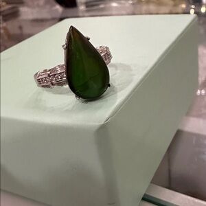 Natural ammolite tear drop adjustable ring